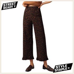 Flare Pants with Elastic Waist Ruffle Hem Loose Fit Trousers Pockets